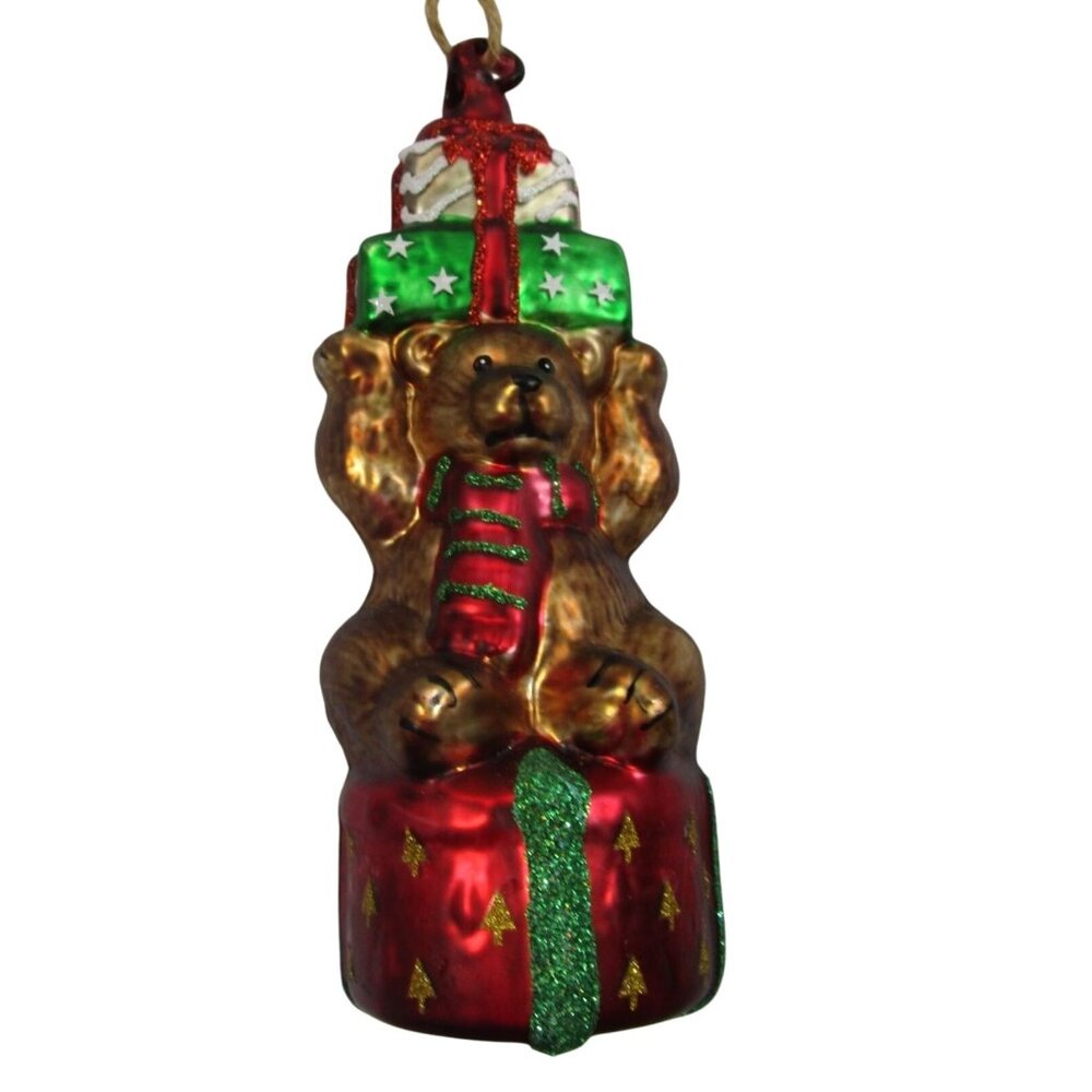 Pottery Barn Mercury Style Glass Teddy Bear Ornament Gifts Christmas Ornament GU